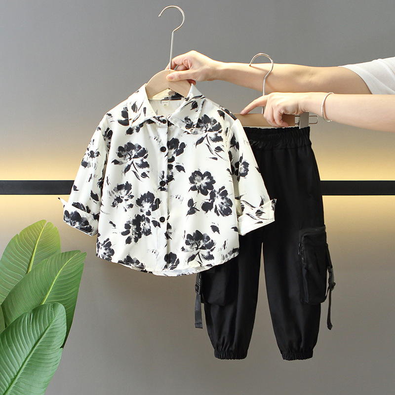 5915 Traje de otoño para niños 2025 nuevo estilo fresco y guapo ropa coreana para niños camisa de primavera y otoño traje de tres piezas