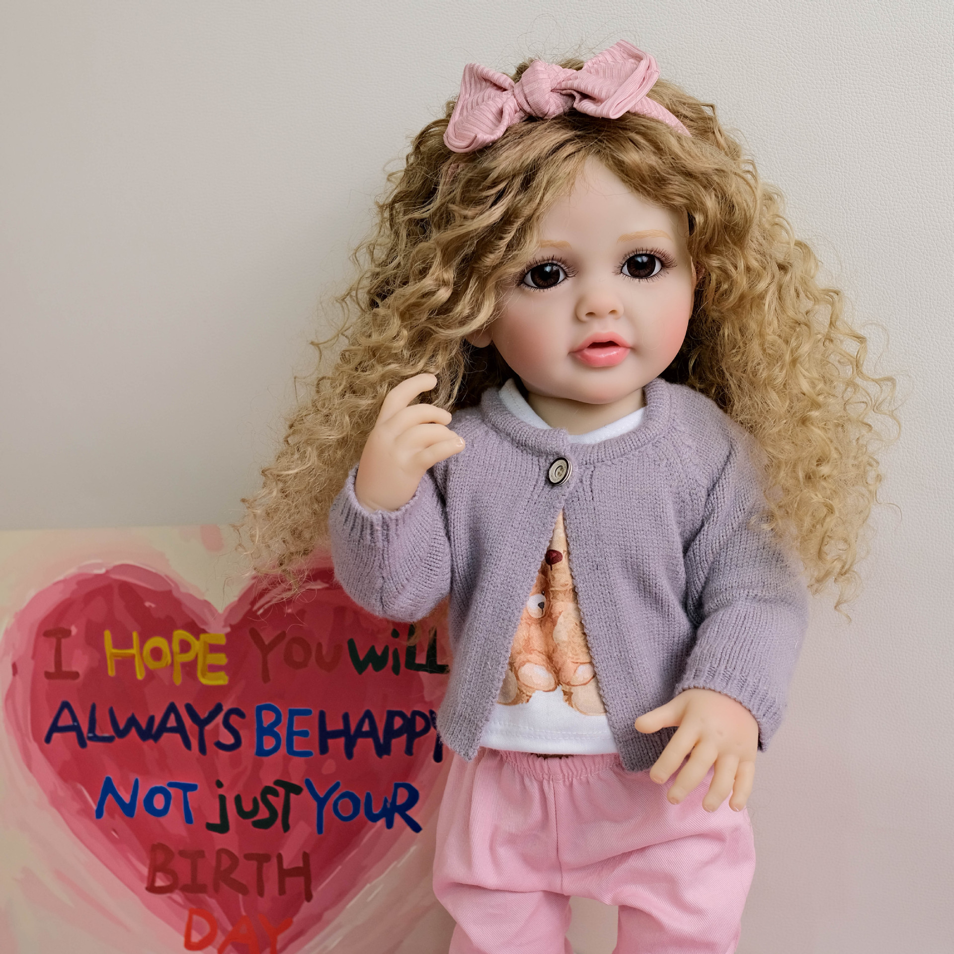 NPK22inch chaqueta de punto de manga larga morada fresca de goma completa Betty simulación renacimiento muñeca acompañante niño regalo