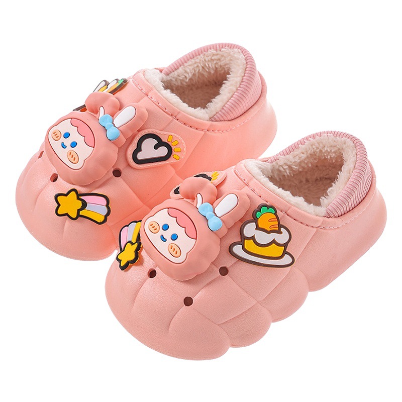 Zapatillas de algodón para niños de invierno niños y niñas bolsa de tacón forrado de lana caliente zapatos de algodón antideslizantes impermeables para niños