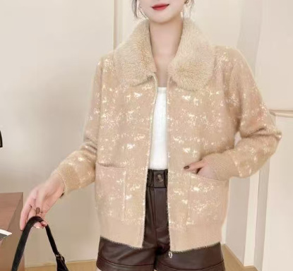 秋冬时尚撞色条纹棒球领拉链开衫毛衣女时尚通勤长袖针织衫外套|undefined