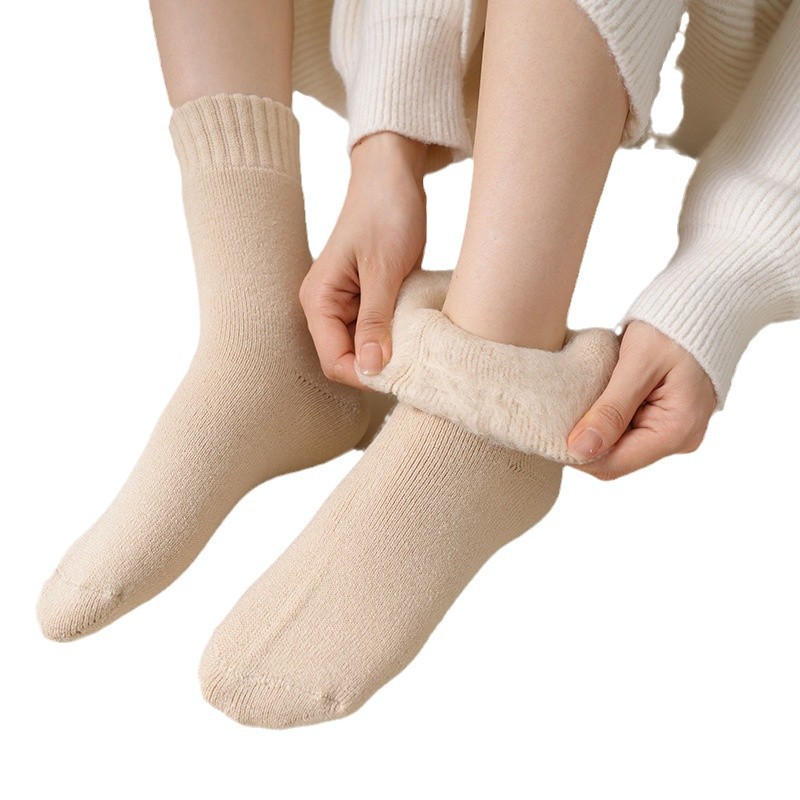 Calcetines de invierno para mujeres, calcetines de cachemira calientes, calcetines de algodón de color sólido, calcetines de dormir, calcetines de piso, mes