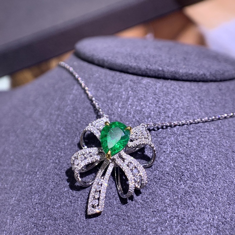 Fashion Bow Knot Copper Pendant Necklace Inlay Artificial Gemstones Copper Necklaces