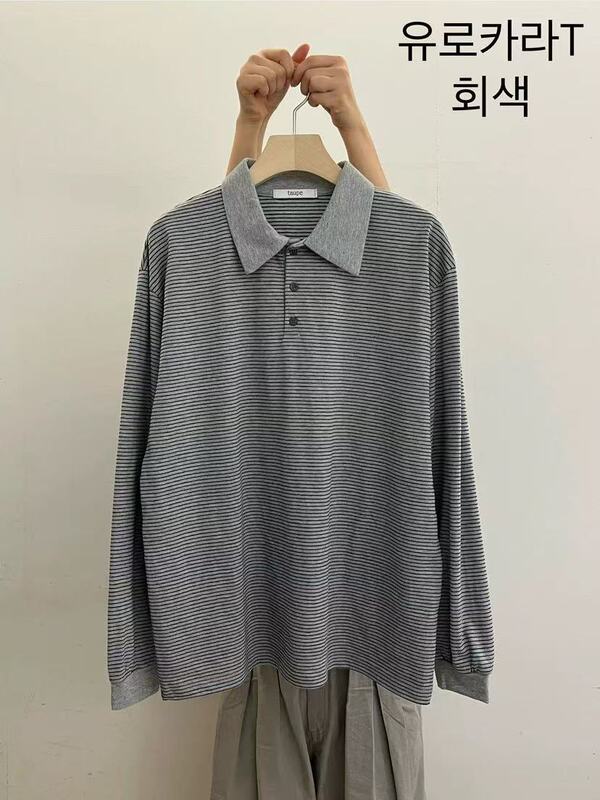 【预售】韩国东大门 taupe 早秋款休闲显瘦百搭条纹poloT恤|undefined