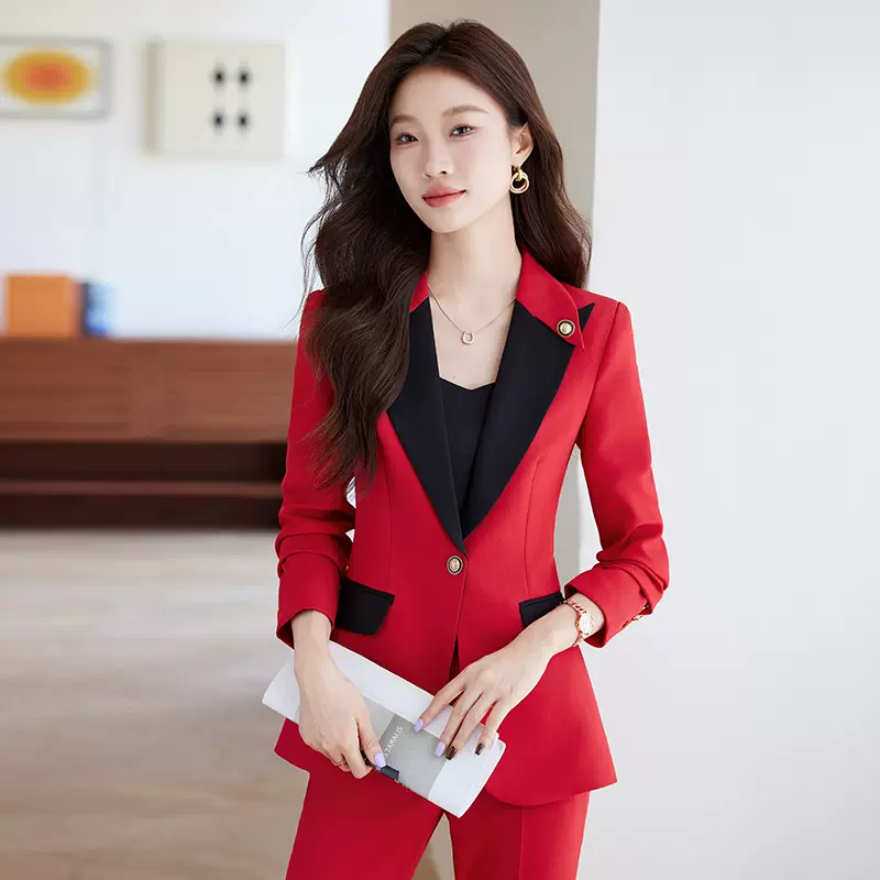 红色西装套装女2024春秋新款职业装气质女神范主持人高端西服外套
