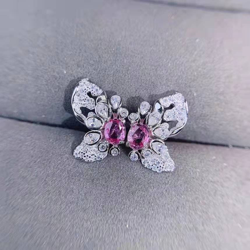 Korean Pink Diamond Butterfly Copper Stud Earrings display picture 2