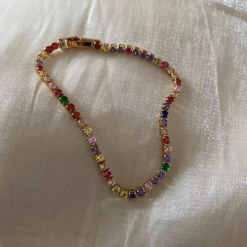 Colorful Zircon Dopamine Bracelet for Women, Simple and Fashionable Niche Design, Bestie Chain, Versatile and Personalized Temperament Bracelet