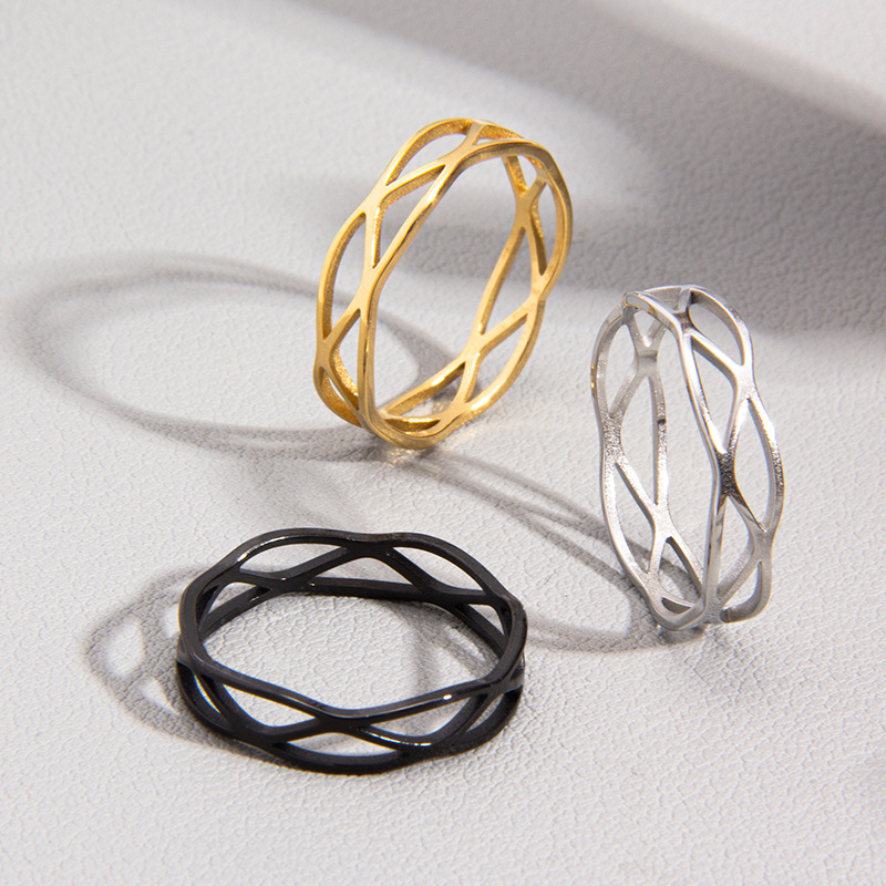 Holiday, Daily Occasion Vacation Classic Style Solid Color Titanium Steel Plating Hollow Out Rings Men Band Rings