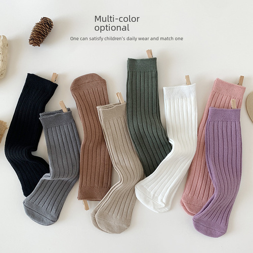 2024 Girls' Socks Spring and Autumn Thin Plain Color Bunch Socks Double Needles Candy Color Children's Socks Knee-High Socks Dropshipping