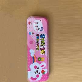 创意马口铁笔盒儿童卡通文具盒便携翻盖铅笔橡皮尺子整理收纳盒