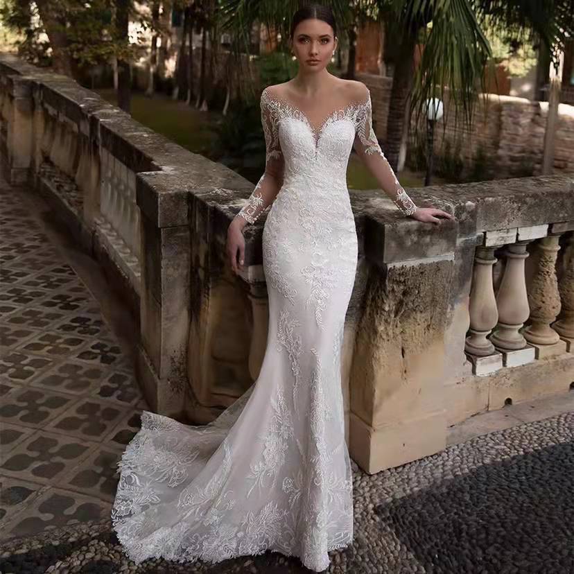 Vestido de novia estilo sirena con un elegante estilo, nuevo modelo 2025 para novias, sencillo vestido de fotografía de viaje con escote en V profundo, espalda descubierta y cola corta, de eBay, en color blanco. image 7