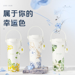 新款高颜值手提双饮咖啡杯陶瓷不锈钢保温杯便携茶水分离吸管杯