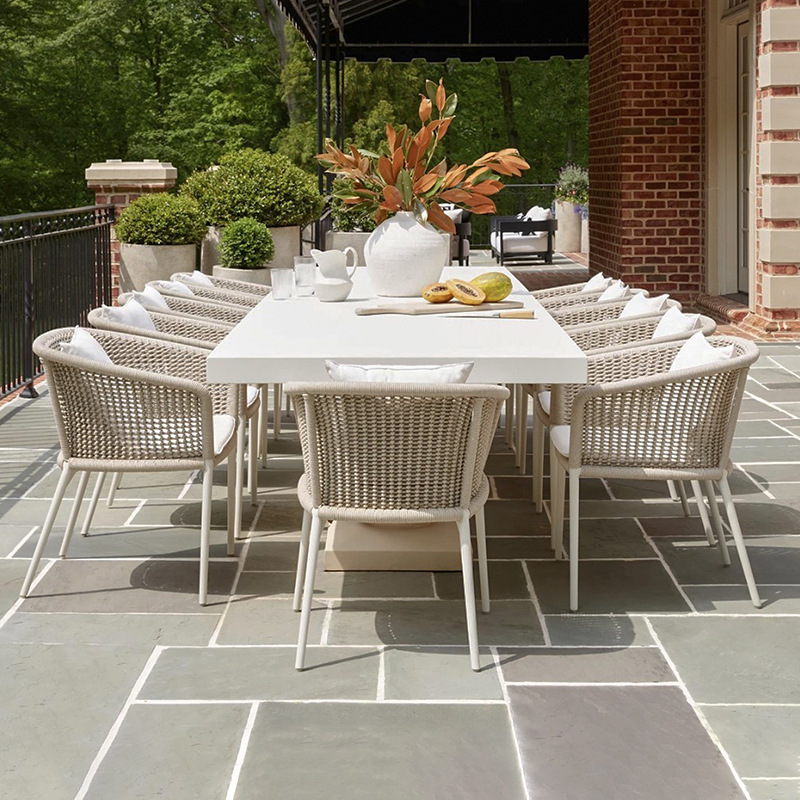 Mesas y sillas de ratán para exteriores, muebles de ocio para patio, jardín y terraza de villas, conjunto de mesa y sillas de aleación de aluminio para balcón exterior.