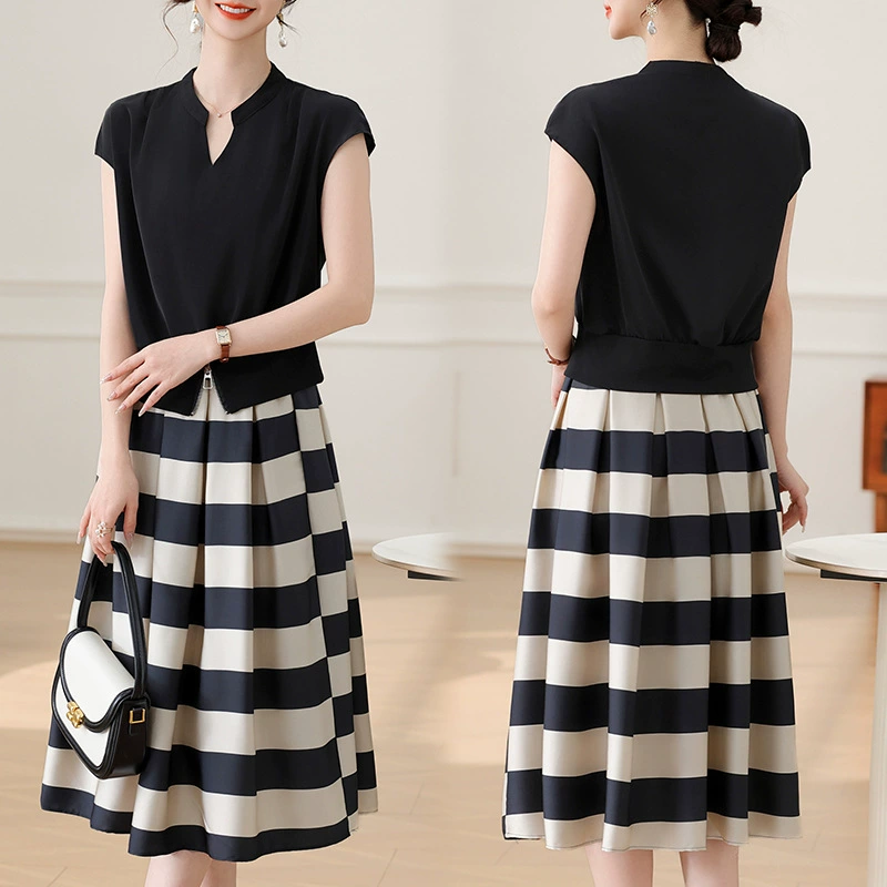 Летний костюм для мамы, модный летний элегантный женский костюм среднего и пожилого возраста, модная юбка с короткими рукавами, комплект из двух предметов