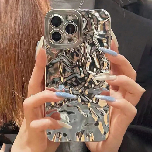 Cross-border corrugated silver plating is suitable for 15 Pro iPhone protective case, iPhone 14 Pro Max Apple phone case