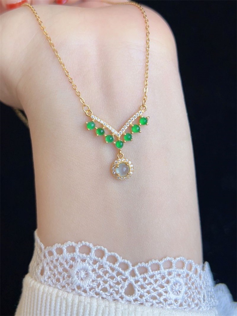 Vòng cổ ngọc bích tự nhiên bạc 925 mạ vàng mặt hồ lô phong thủy chi tiết 19