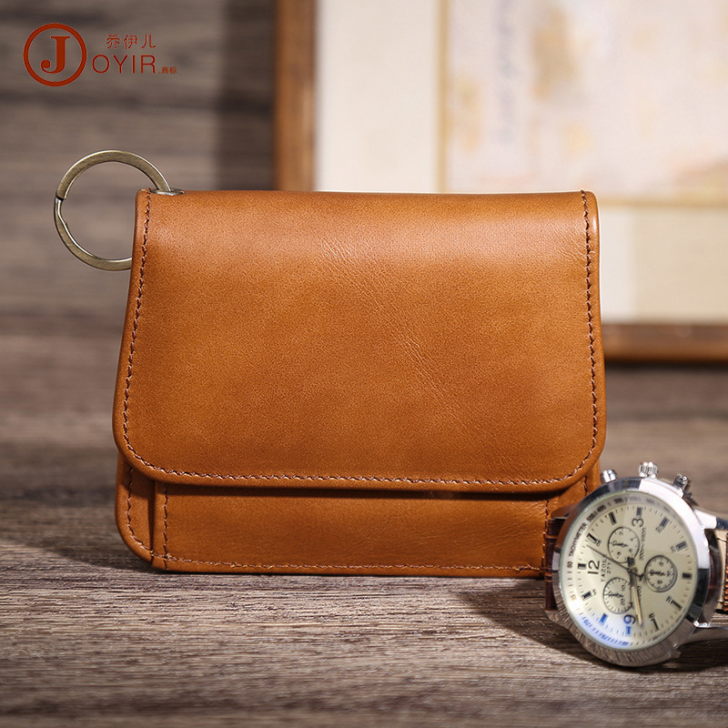 Cartera de cuero genuino niñas corto embrague con llavero monedero bolso de las mujeres multi-tarjeta RFID pequeña cartera al por mayor