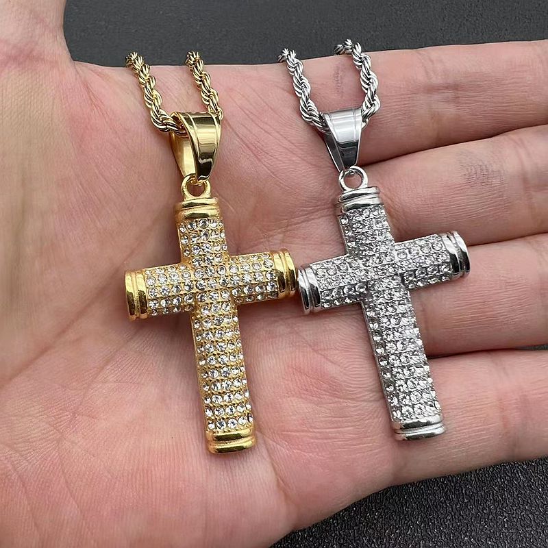 22g Weight Pendant, Chain Jewelry Making Type 27*54mm Jewelry Making Size Zircon Inlay Material DIY Jewelry Accessories Classification 1 Piece Quantity Titanium Steel Material Cross Pattern Inlay Design Hip-Hop Style 1 Piece 27*54mm Titanium Steel Zircon Cross Pendant Chain 10