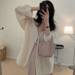软糯温柔灯笼袖马海毛开衫宽松百搭针织气质毛衣外套薄款纯色小众