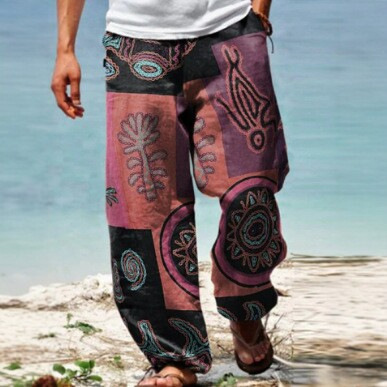 Cross-border new style, independent online store, Amazon 3D digital print men's casual beach wide-leg straight-cut long pants