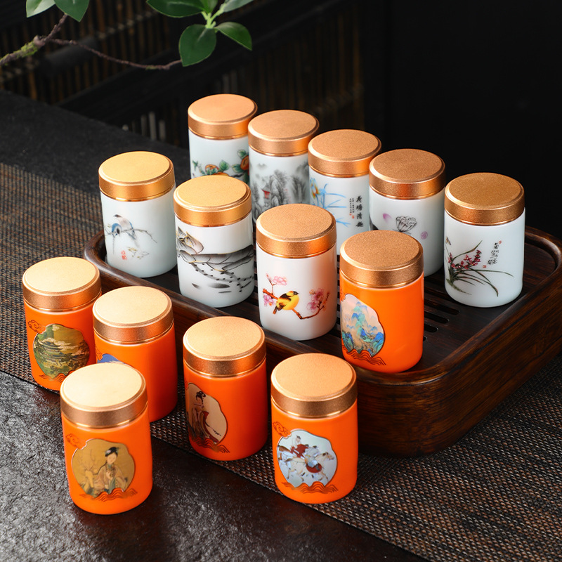 Ceramic tea can small empty can black tea green tea mini tea storage can Kung Fu tea set tea packaging can