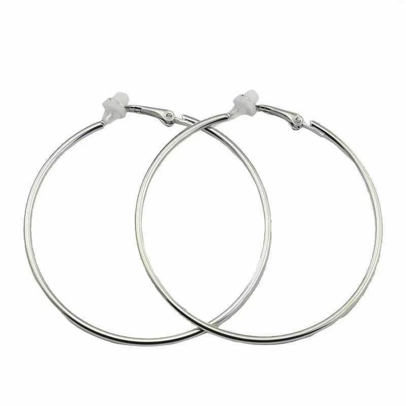 Серебряные серьги-кольца без пирсинга, диаметр 5 см, клипсы для ушей, стильный и комфортный дизайн