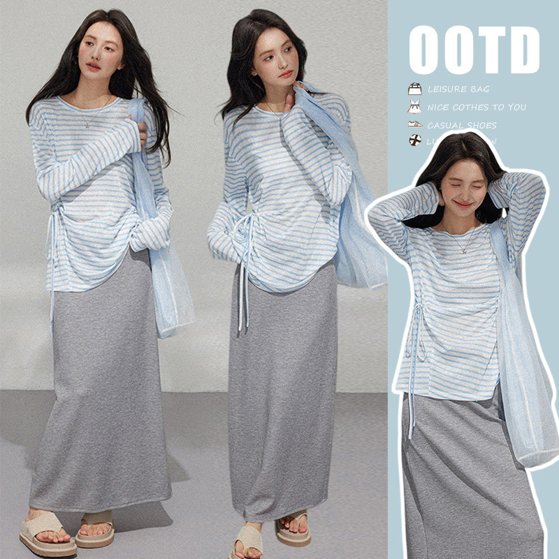 2026 Spring/Summer Maternity Wear Set New Design Lazy Style Striped Top + Comfortable High-Elastic Tank Dress 2026 Spring/Summer Maternity Wear Set New Design Lazy Style Striped Top + Comfortable High-Elastic Tank Dress
