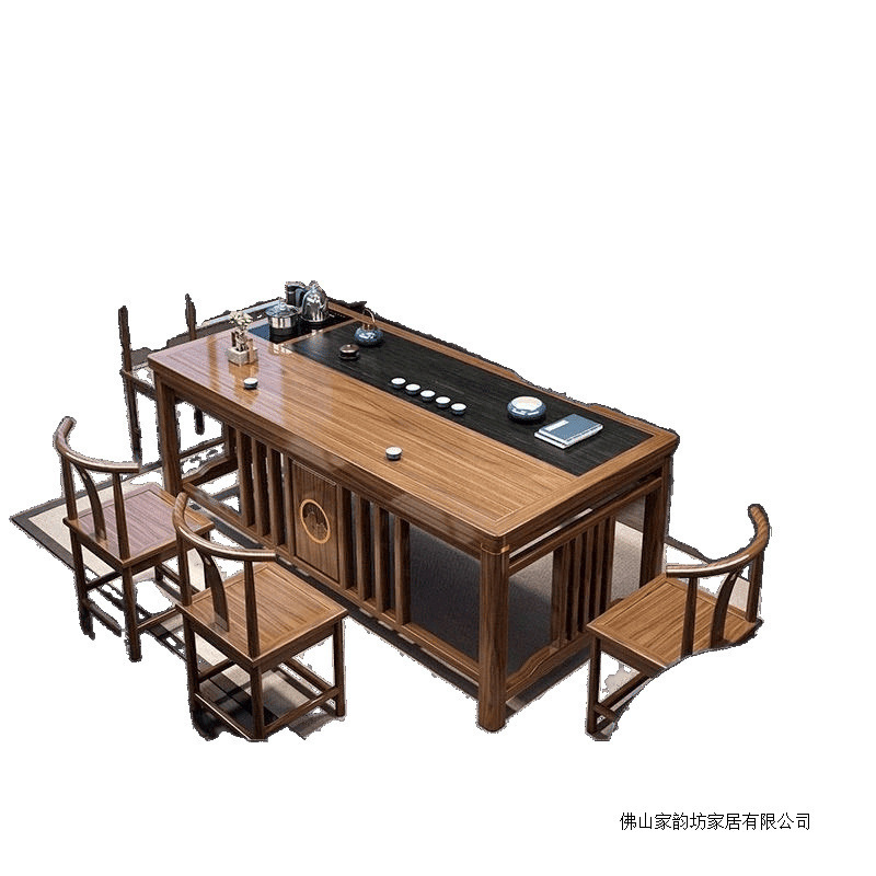 新中式实木茶桌椅组合办公室家用茶桌一体一整套功夫泡茶台茶几桌|undefined