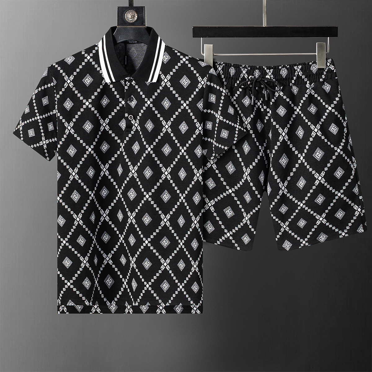 Traje de manga corta de alta calidad, traje de solapa, letras clásicas, traje POLO de algodón con impresión completa, estilo masculino y femenino