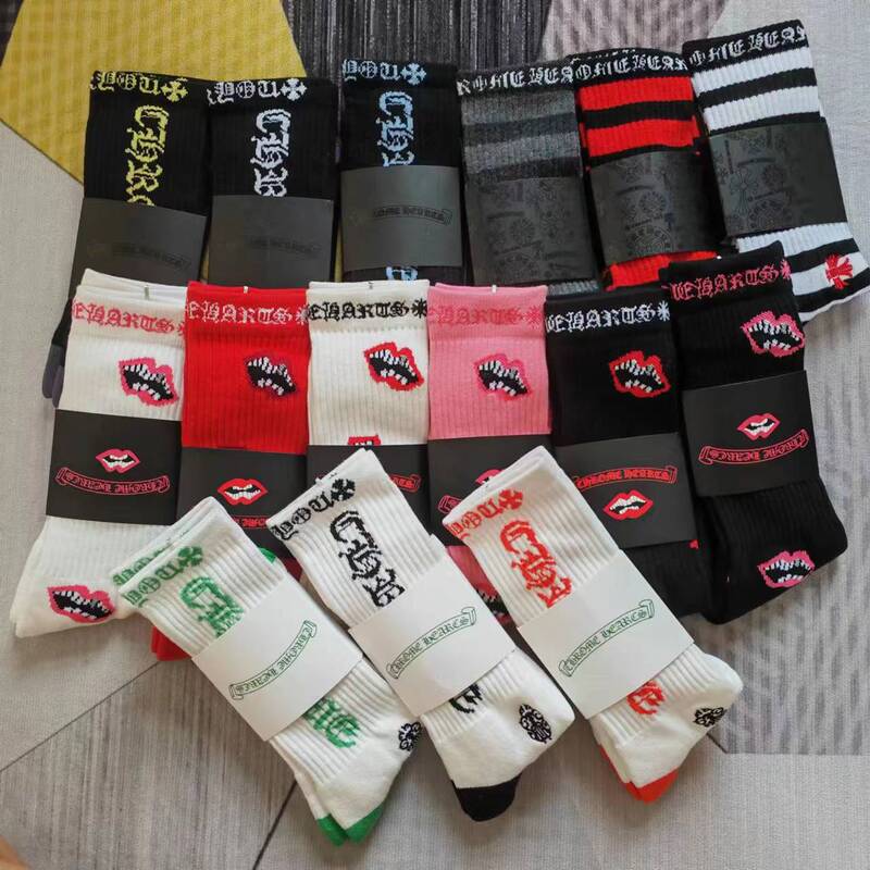 Autumn and Winter New Foreign Trade Croc Heart Socks Ch Striped Letter Red Lip Embroidery Logo Towel Bottom Sports Trendy Socks