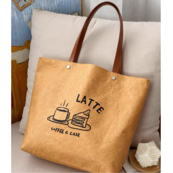 Canvas Bag Printing Korean Style Simple Style Letter DuPont Paper Bag Women's 2024 New Style Large Capacity Large Capacity Printing