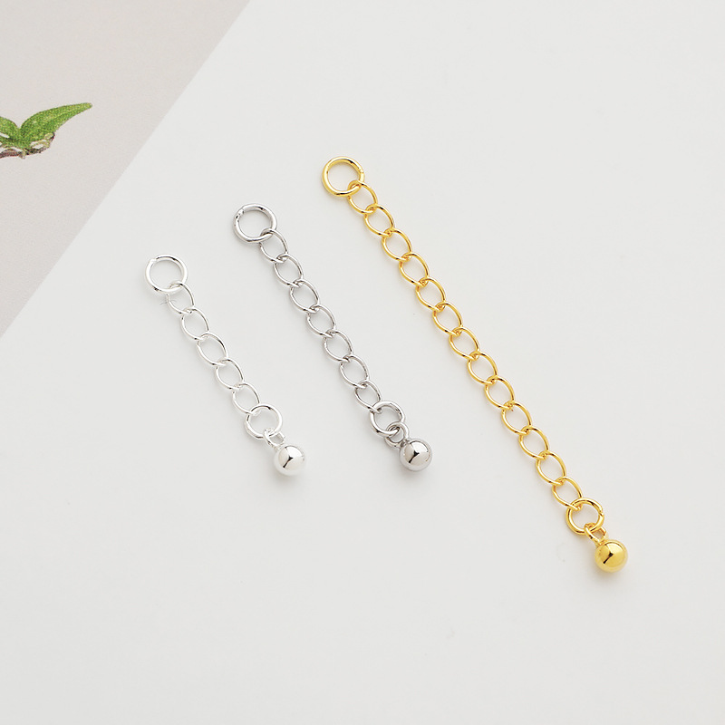 S925 Pure Silver Gold-plated 3D Bead Extended Chain Tail Chain DIY Bead Accessories Bracelet Necklace Finishing Length Chain