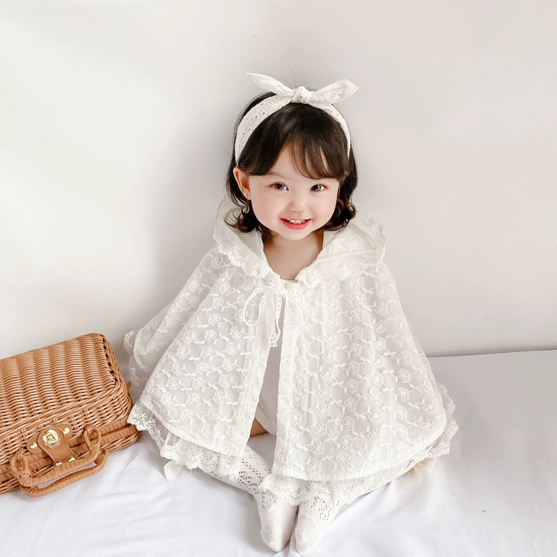 Детский кружевной плащ-плащ с капюшоном, breathable накидка, 0-2 года