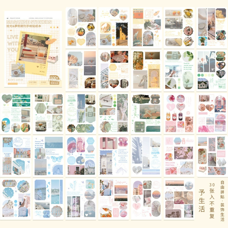 Стикер серии справочника Pickling the Journal Handbook Retro INS Salt Salt Salt Flower Sky Patching 30 листов
