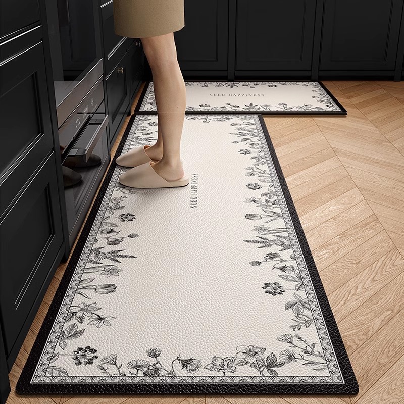 キッチンマット滑り止め防油は、洗濯フリー専用のフロアマット防水汚れに強い家庭用皮革pvcカーペットを拭くことができる