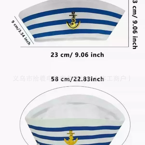 Halloween Sailor Hat Nautical Hat Ship Anchor Solid Color Hat Sailor Captain Sailor Hat Dome Six Pieces Turn-up Melon Skin