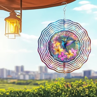 1Pc Hummingbird Wind Powered Rotating Ornament - 10 Inch 3D Metal Dynamic Hanging Decoration with 360 ° Swivel Hook,