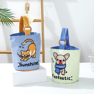 Private printed logo original new style wooden ring hand carrying bucket handbag niche gift work casual canvas bag
