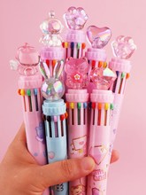 可奇家多色圆珠笔高颜值少女心水晶猫爪彩色手账笔标记笔10色油笔