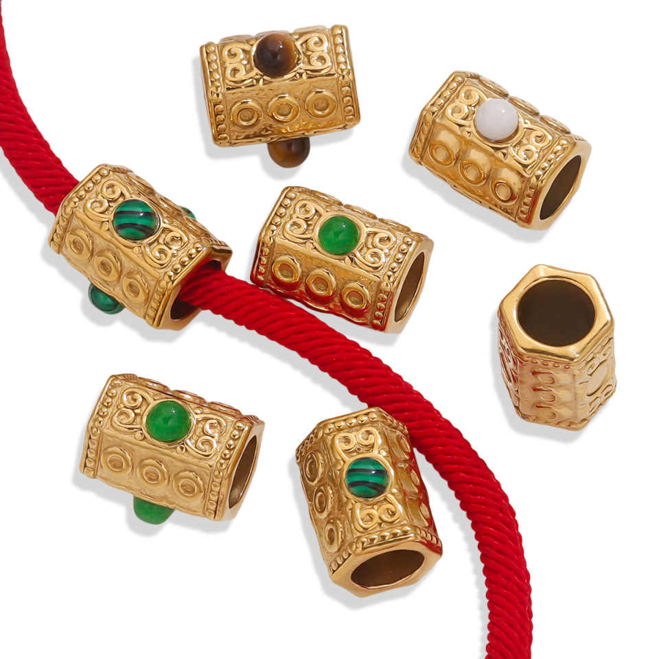 Pipa redonda turquesa joyas de acero inoxidable beaded solar piezas de joyas diy goteo de aceite ojo gran agujero beaded