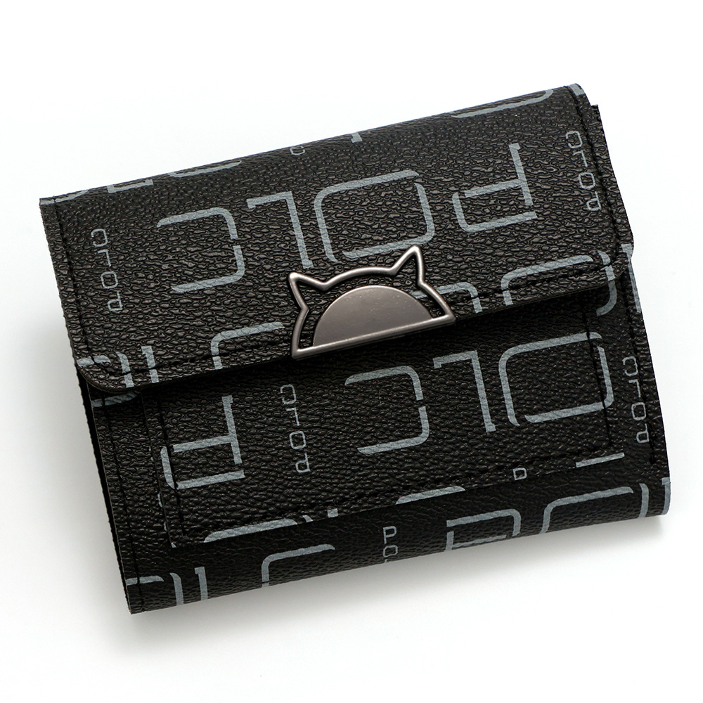 Cartera corta impresa de letras de moda europea y americana, bolso de tarjetas portátil pequeño de tres plegables, bolso de cambio, bolso de mano de mujer