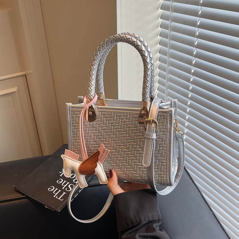 Bolso tejido más vendido de comercio exterior para mujer 2025 nuevo bolso de hombro de moda de color en contraste textura bolso cuadrado pequeño de mensajero de todo fósforo