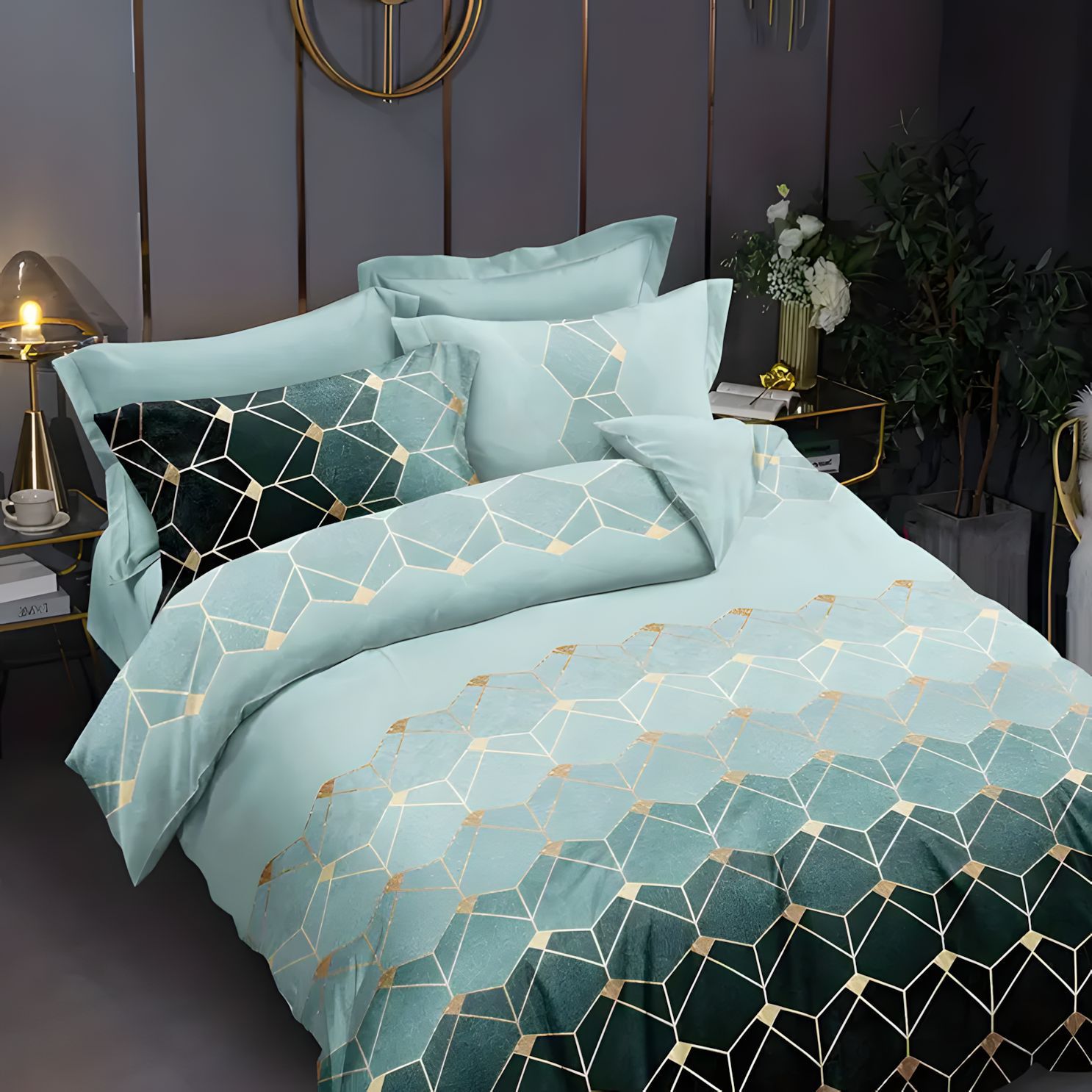 TEMU / JIT Transfronterizo Visita al hogar lujoso ligero de lujo patrón de mármol geométrico 3D impresión digital Kit de colcha