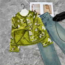 醋酸绣花拼貂毛棉服篙及精致的蝴蝶绣花圆领拼接水貂外套不退不换