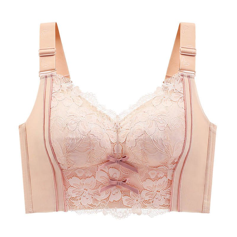 Ropa interior ajustable para mujeres pechos grandes que se reúnen y se reúnen para evitar la caída sin anillo de acero bra de gran tamaño