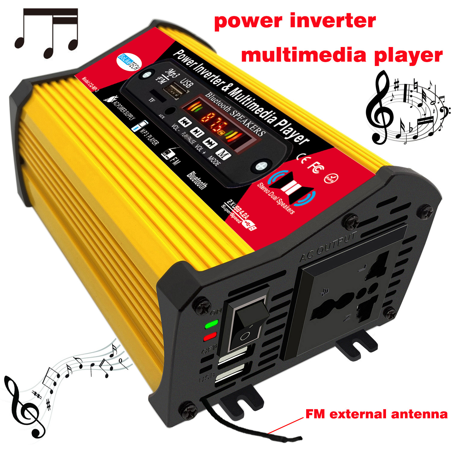 带多媒体播放器逆变器带蓝牙MP3/FM功能 12V转110V/220V inverter