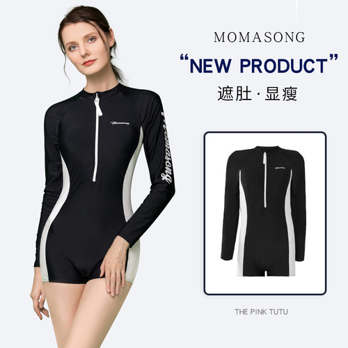 Momasong sports swimsuit women's professional conservative one-piece long-sleeved sunscreen quick-drying swimsuit hot spring swimsuit
