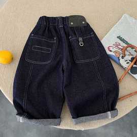 儿童牛仔裤2525秋季新款童装男童女童皮标明线重工宝宝休闲牛仔裤