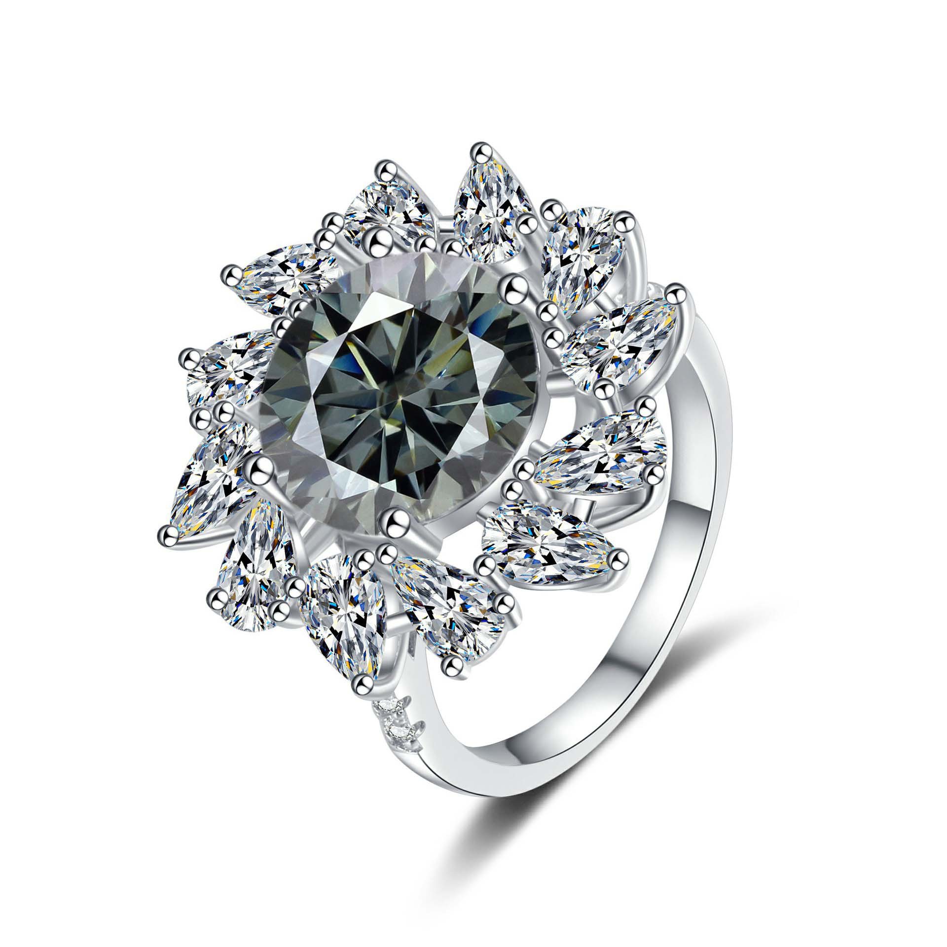 S925 anillo de diamante de color de plata esterlina, anillo de diamante en forma de pera de 5 quilates, anillo de mujer elegante y lujoso