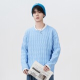 2026秋季圆领宽松长袖针织衫青少年运动风罗纹底摆透气腈纶线衫，男装针织衫/毛衣，星座614