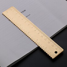 15cm黄铜尺双刻度尺英寸复古尺子金属波浪尺刻字15cm测量直尺现货